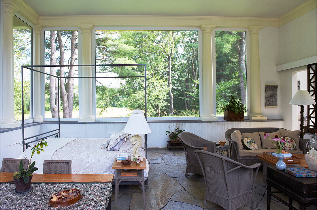 Open plan studio apartment in Massachusetts home, New England, USA