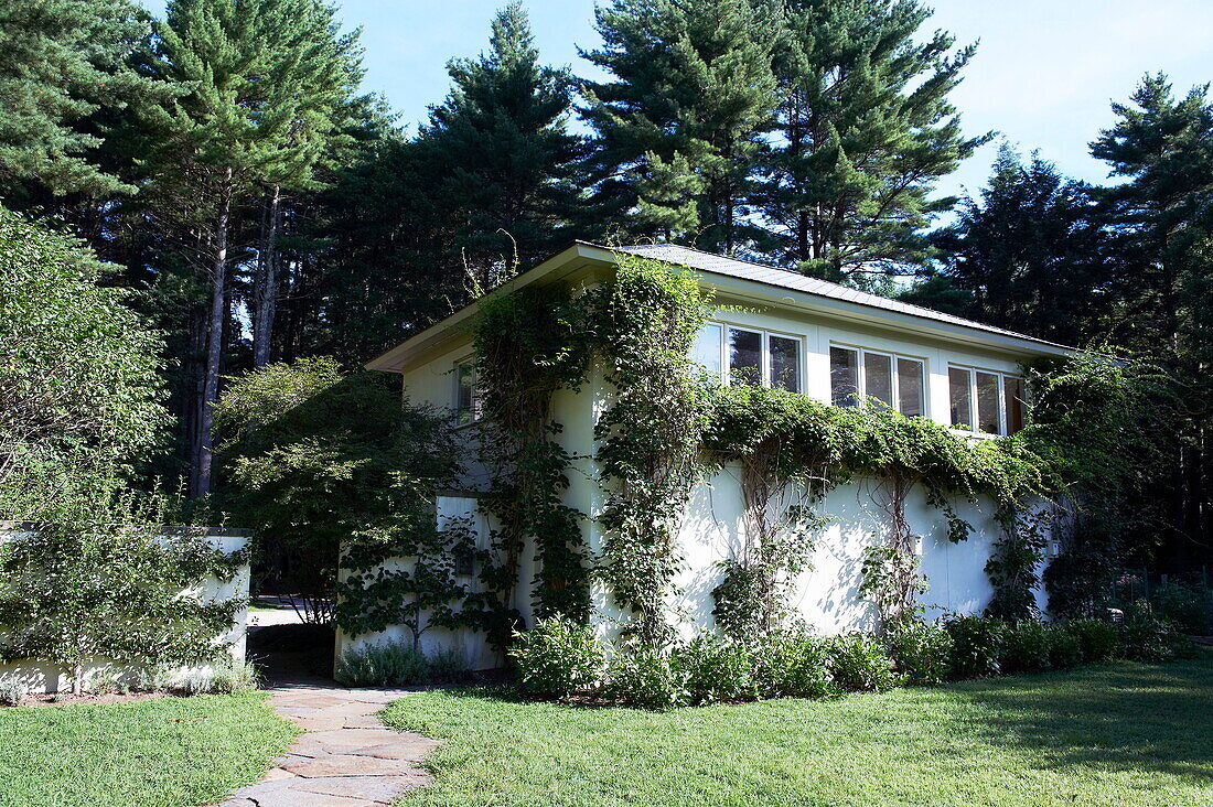 Garden exterior of Massachusetts home, New England, USA