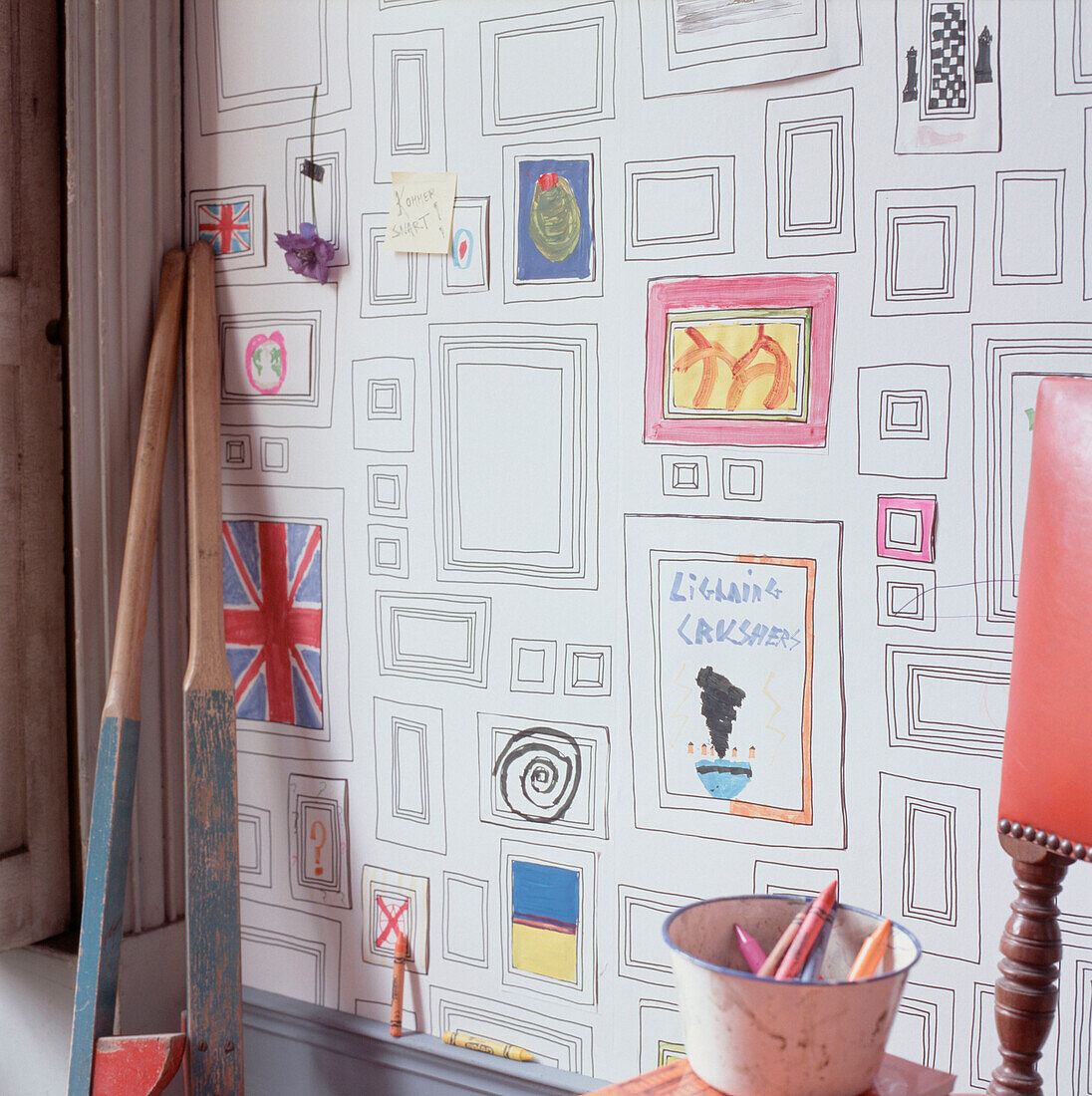Fun wallpaper in a child's playroom