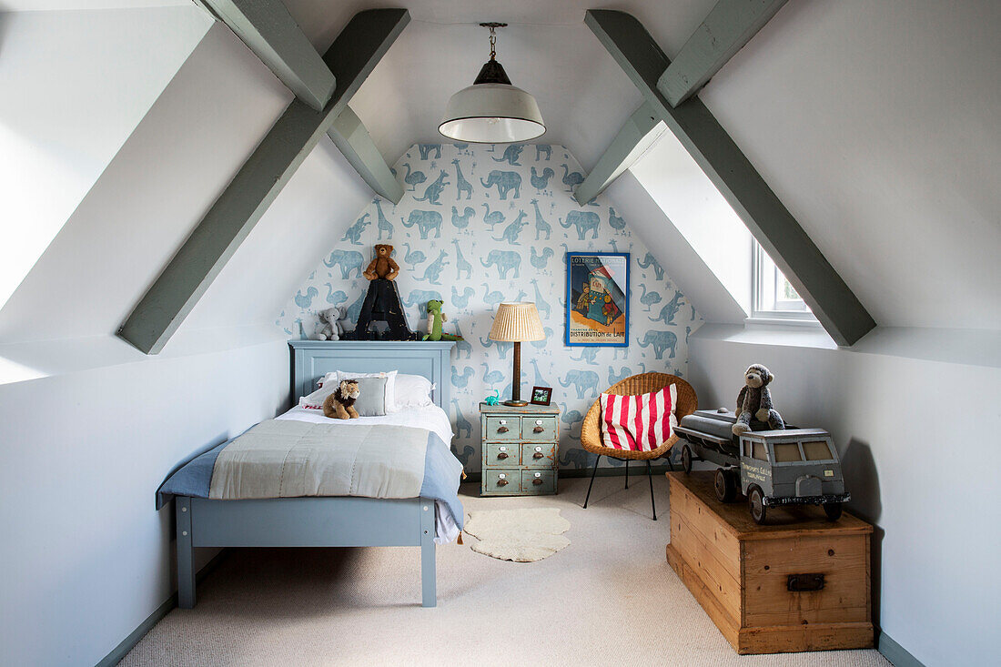 Childs attic bedroom in Cirencester home Gloucestershire UK