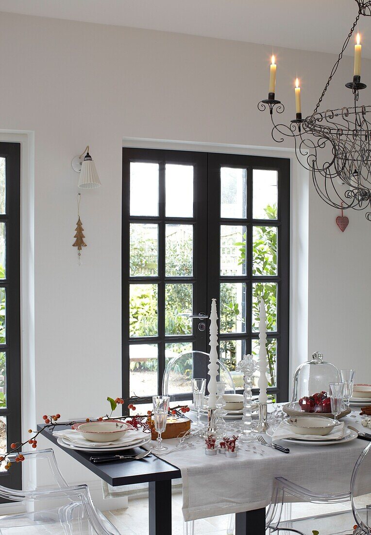 Christmas dining table set in British home, UK