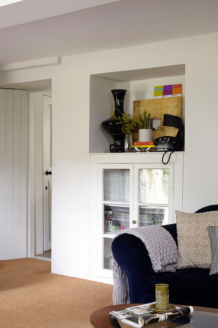 Recessed storage cupboard in Coombe cottage, England, UK