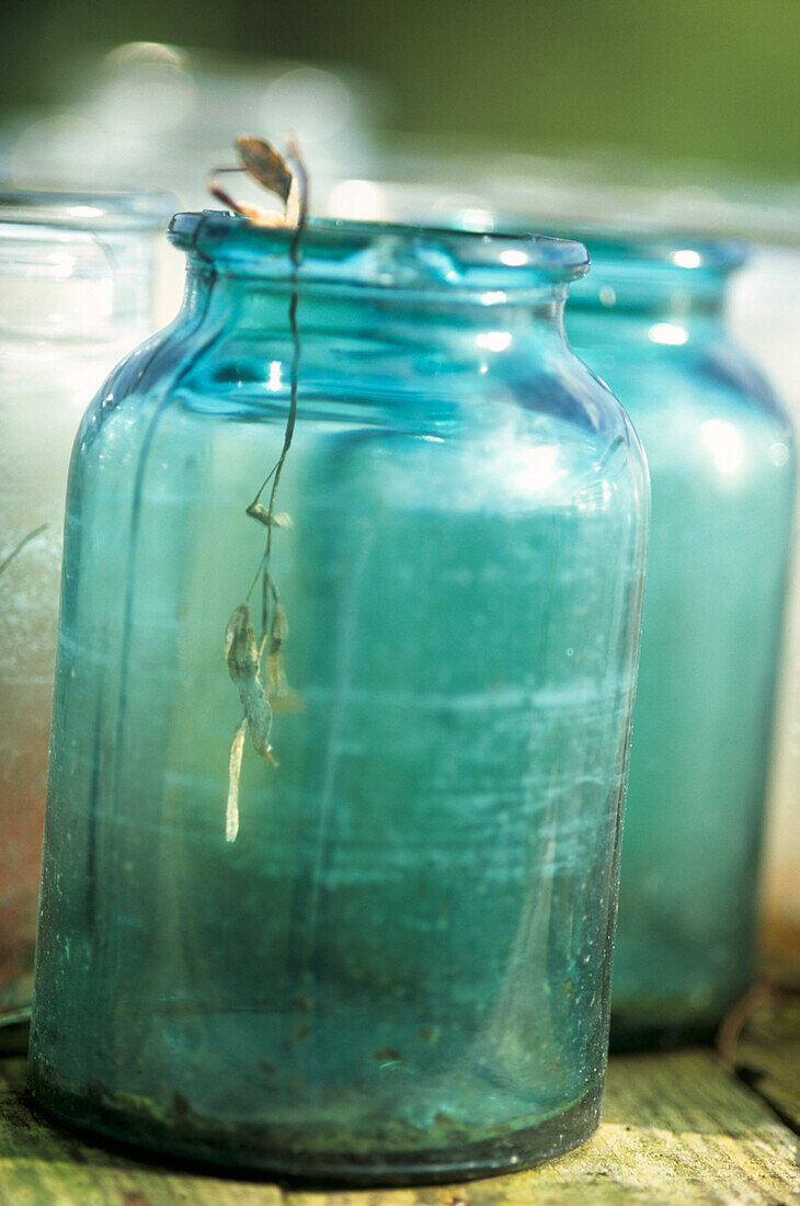 Old blue glass jars