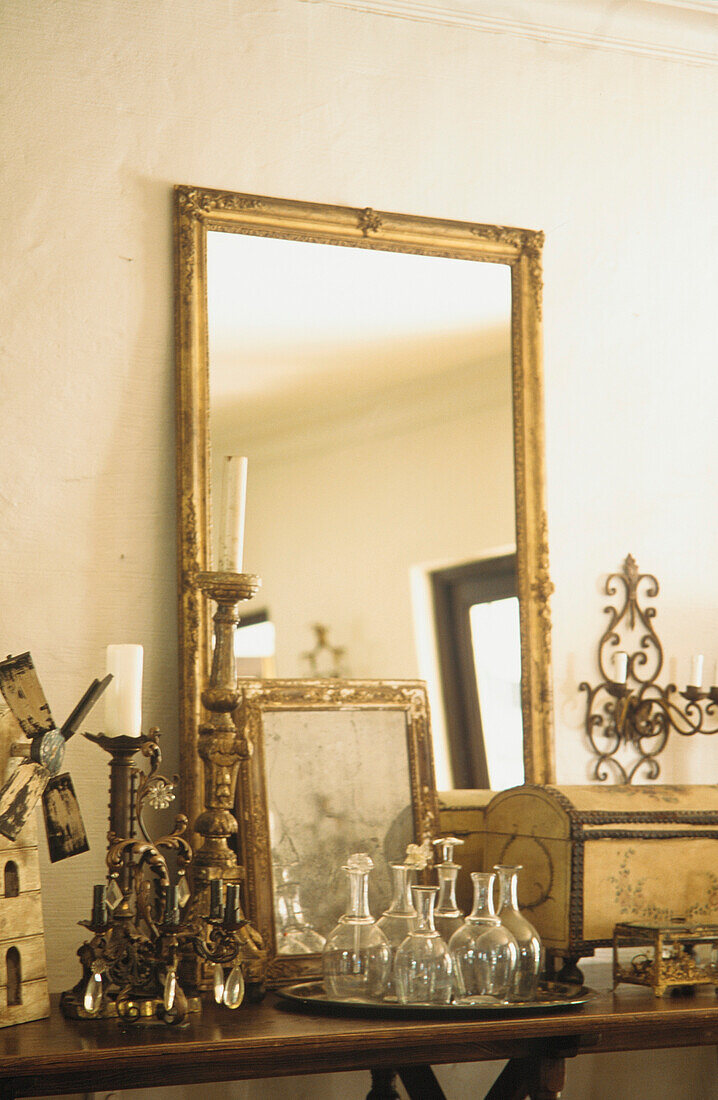 Display of ornaments with large mirror