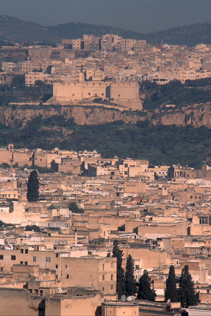 Blick auf die Stadt und die Medina in Fez Marokko