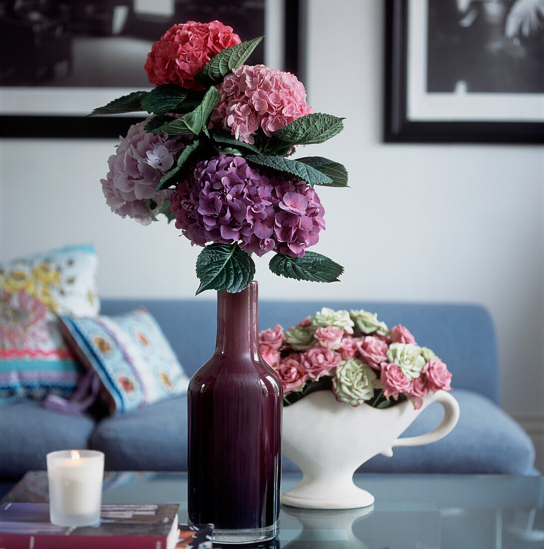 Fresh flower display in colourful contemporary living room