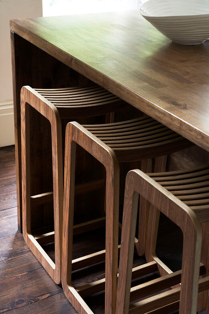 Three stools under dining table