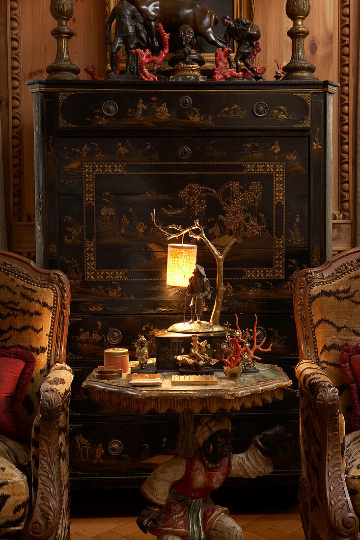 Ornate furniture in oriental style interior