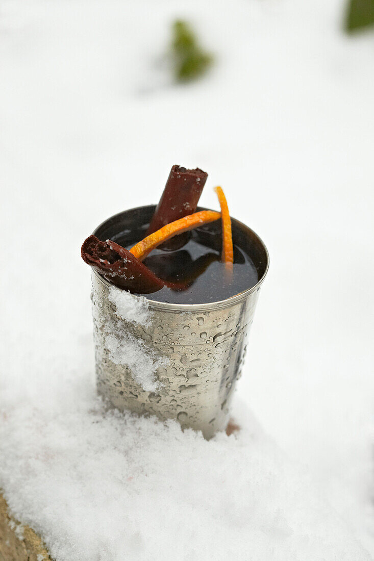 Mulled wine in snow