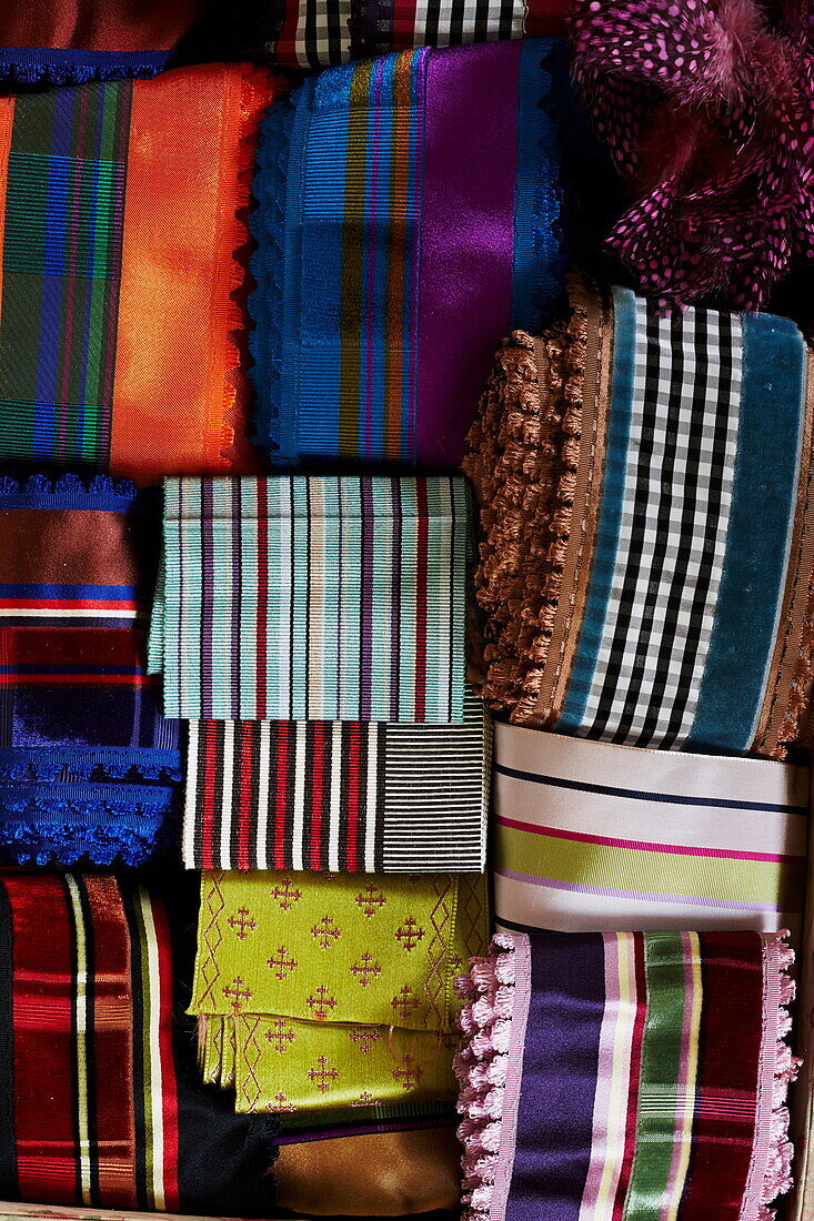 Assortment of fabric samples in Cumbrian home, England, UK