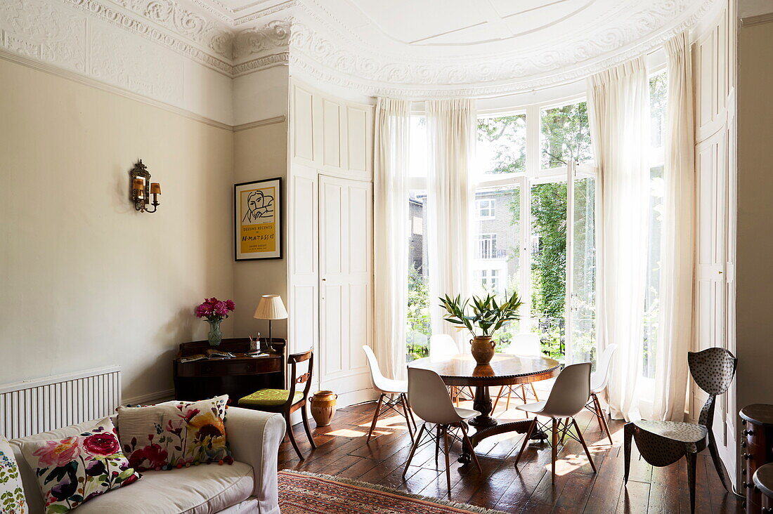 Open plan living and dining room in old London townhouse, England, UK