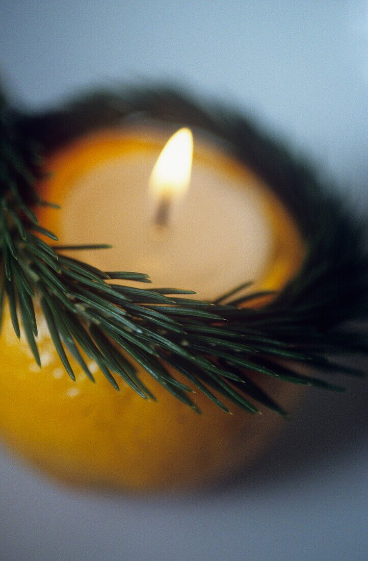 Tannenbaumbrunch mit brennender Kerze