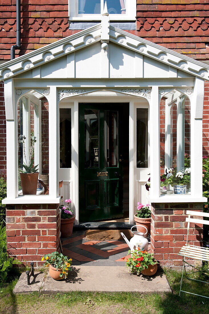 Porch exterior and entrance to Ashford house,  Kent,  England,  UK