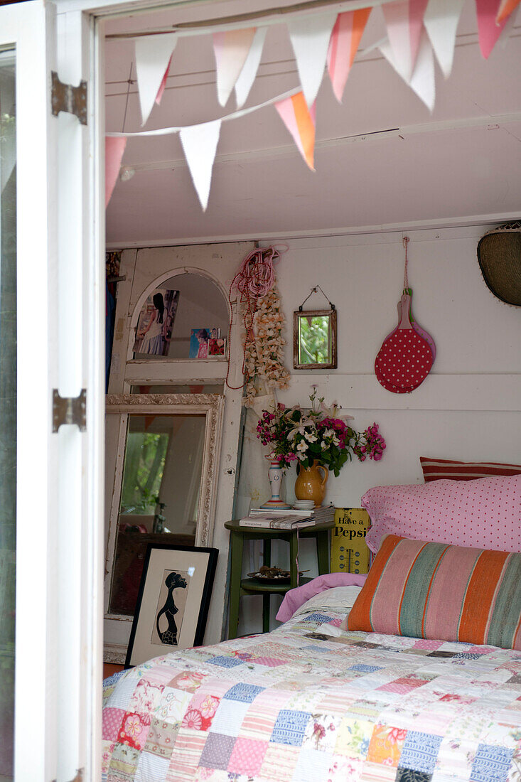 View through doorway to bedroom in Lewes home,  East Sussex,  England,  UK
