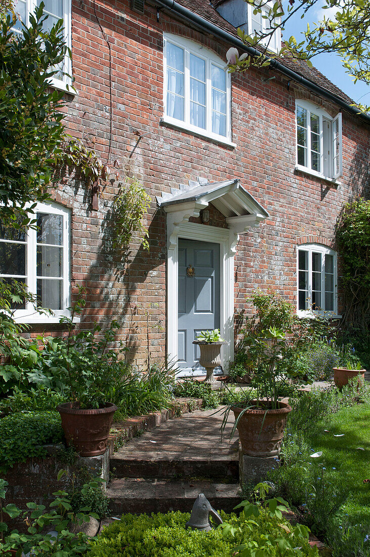 Front garden steps to front door of brick Dorset house  Kent  UK