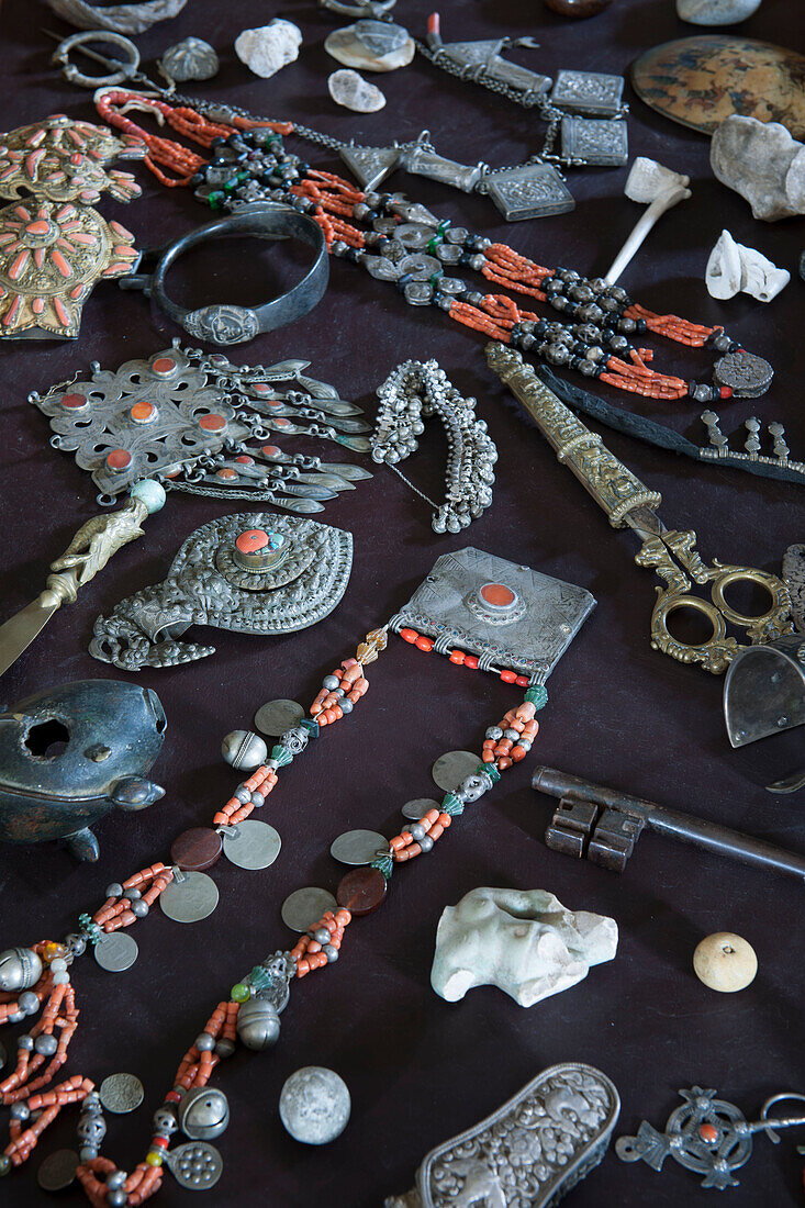 Assorted antique jewellery in Suffolk home  England  UK