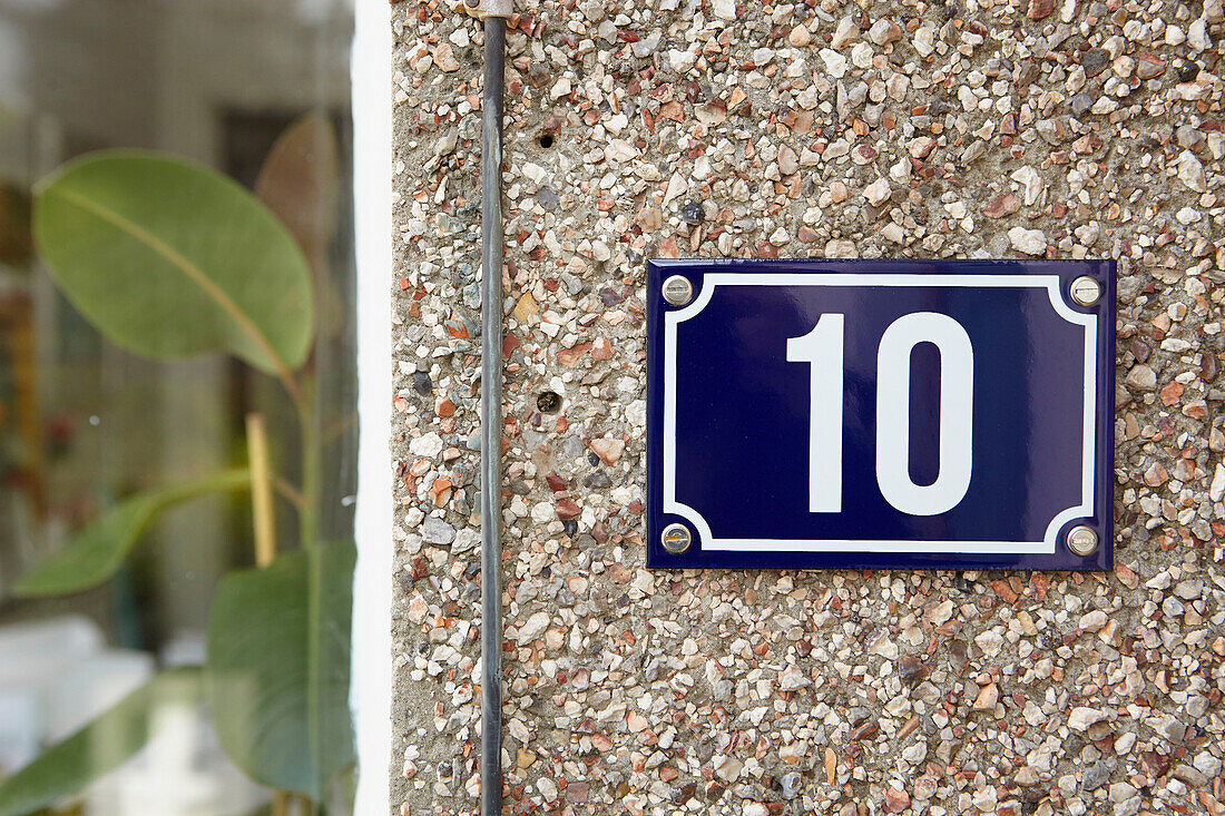 Blue door number 10 on pebble dashed exterior of Alloa home  Scotland  UK