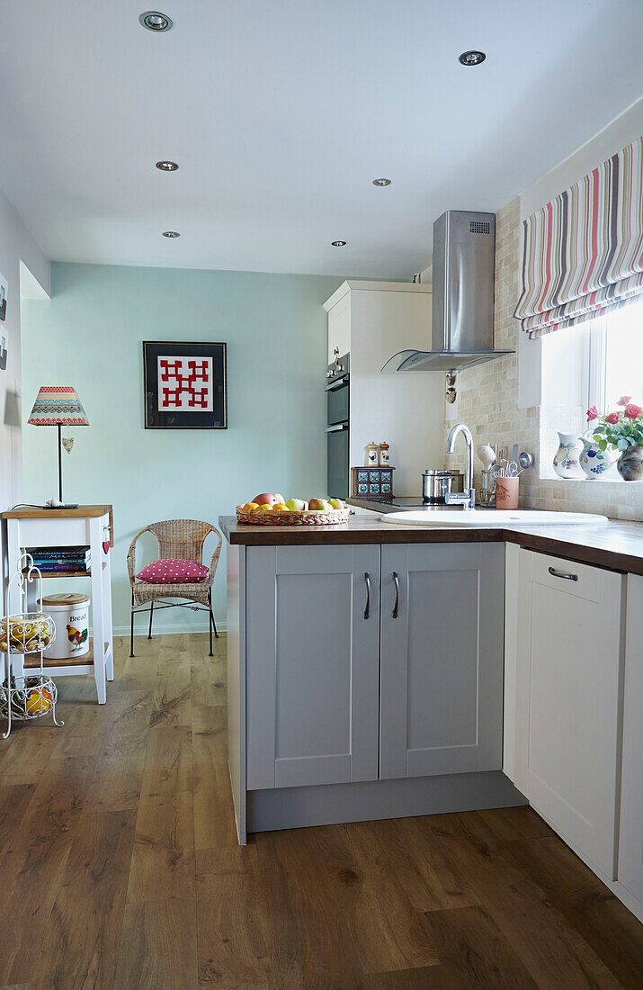 Open plan kitchen in Bolton home,  Greater Manchester,  England,  UK