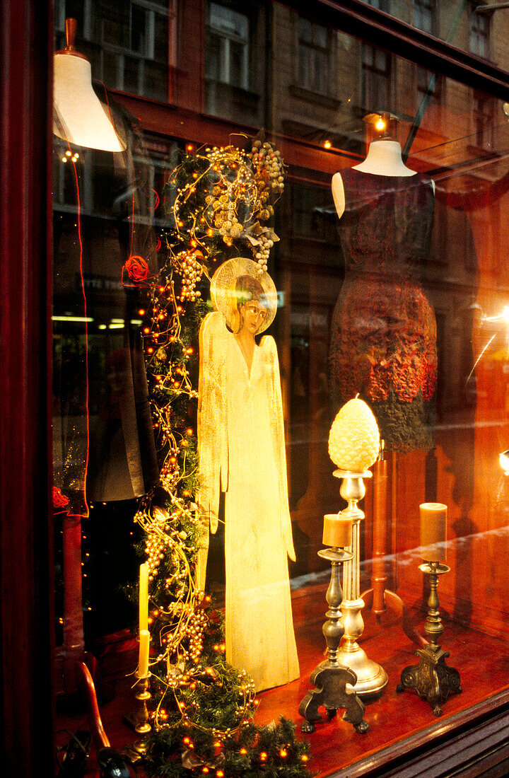 Angel decoration in clothing shop window
