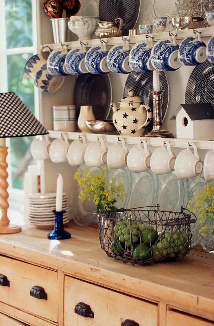 Kitchen dresser displaying tableware and crockery in a kitchen