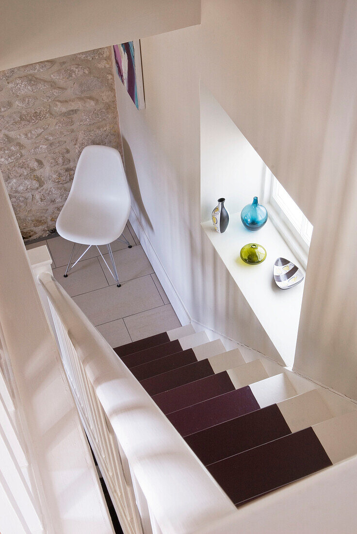 View of modern domestic staircase from above
