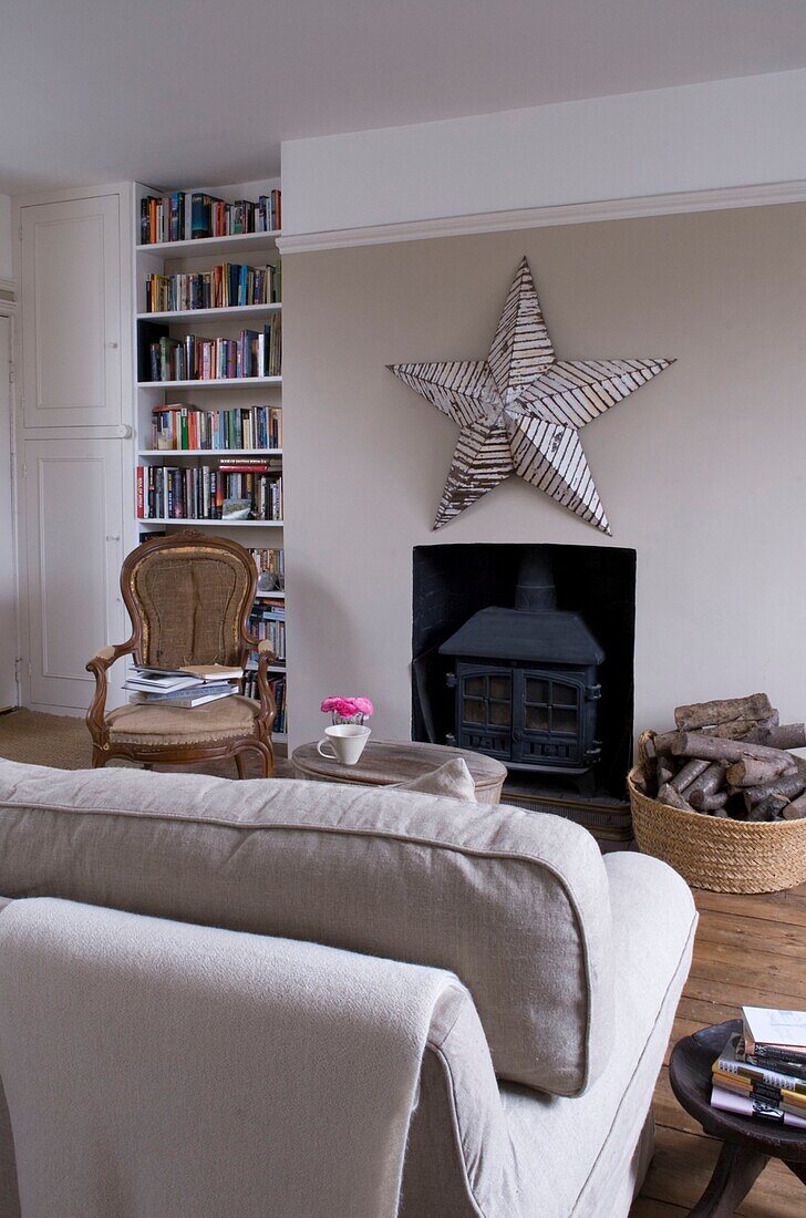 Modern living room with fireplace