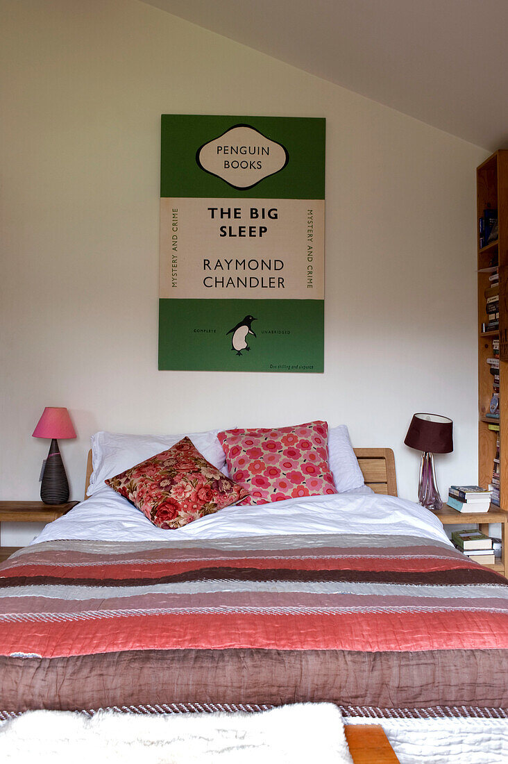 Bedroom with striped bedspread