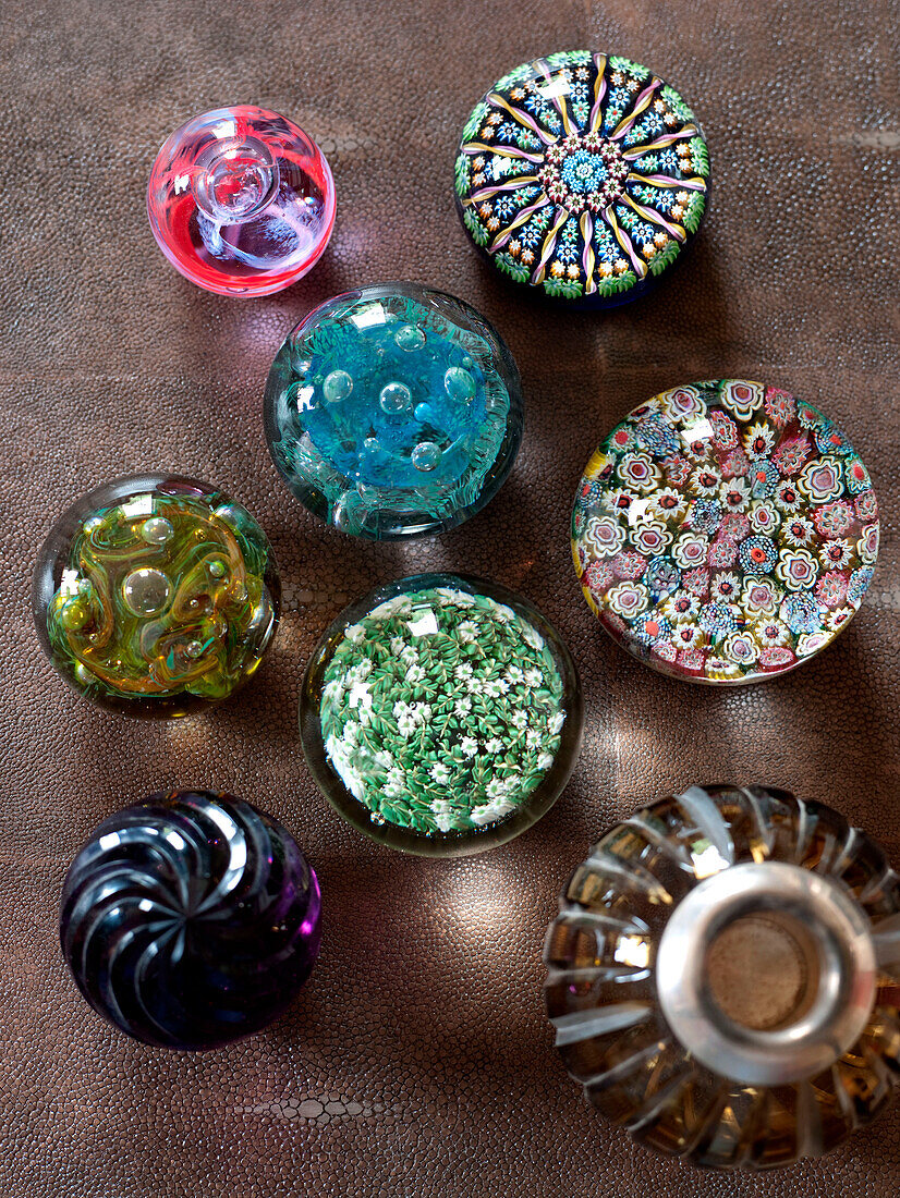 Assorted paperweights in rural Suffolk home England UK