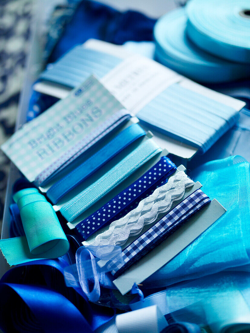 Assorted ribbons in shades of blue