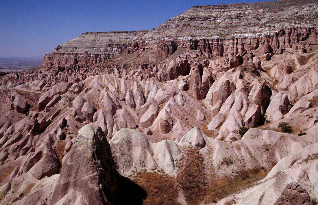 The dramatic rock formations and ravines in the volcanic Devrent Valley in Cappadocia