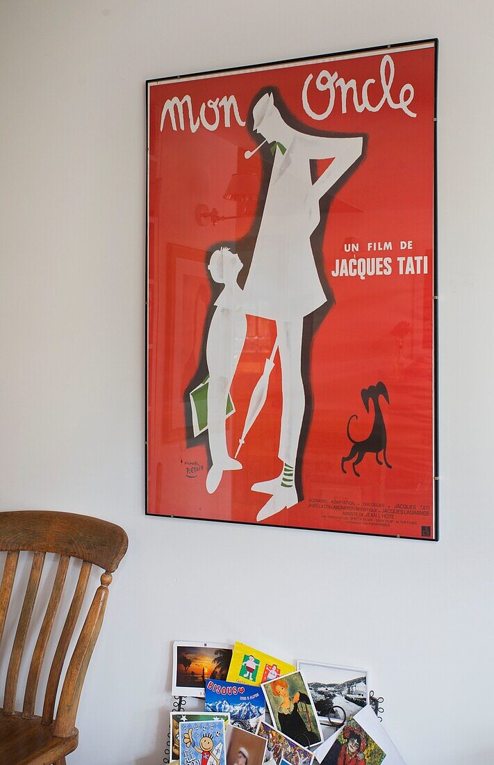 Framed french film poster in Cranbrook family home, Kent, England, UK