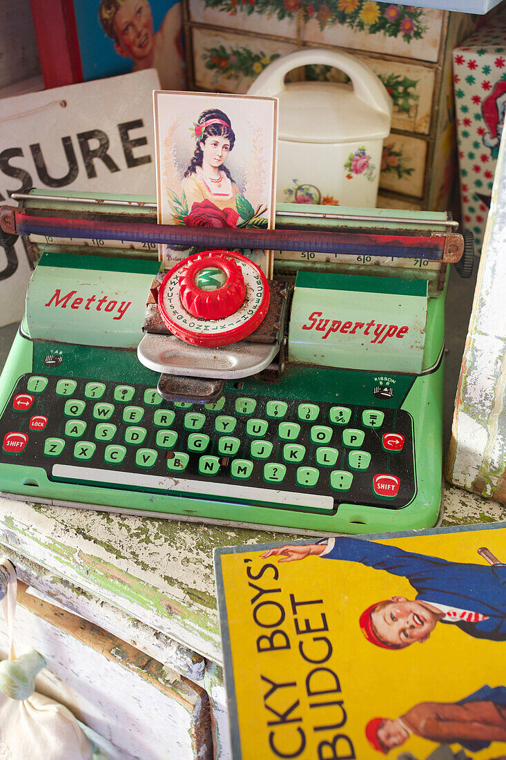 Postcard and vintage typewriter in Tenterden home Kent UK