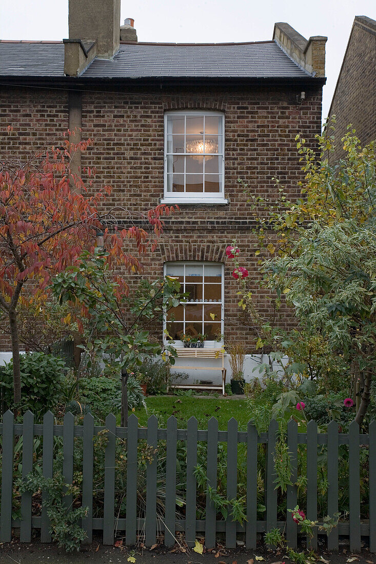 End of terrace brick house front in quiet London cul de sac UK
