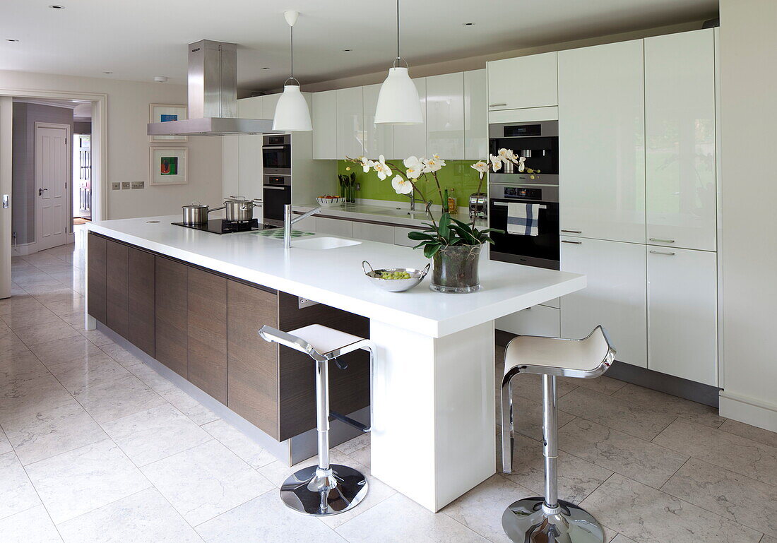 White fitted kitchen in contemporary London home, England, UK