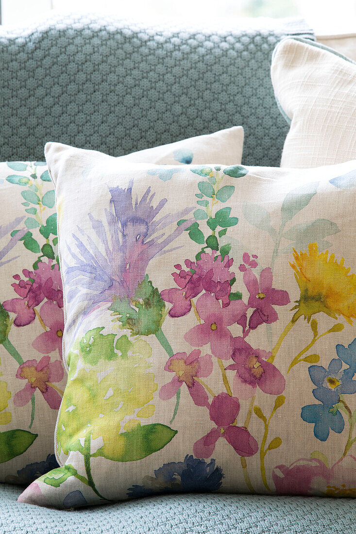Floral cushions in Berkshire home England UK