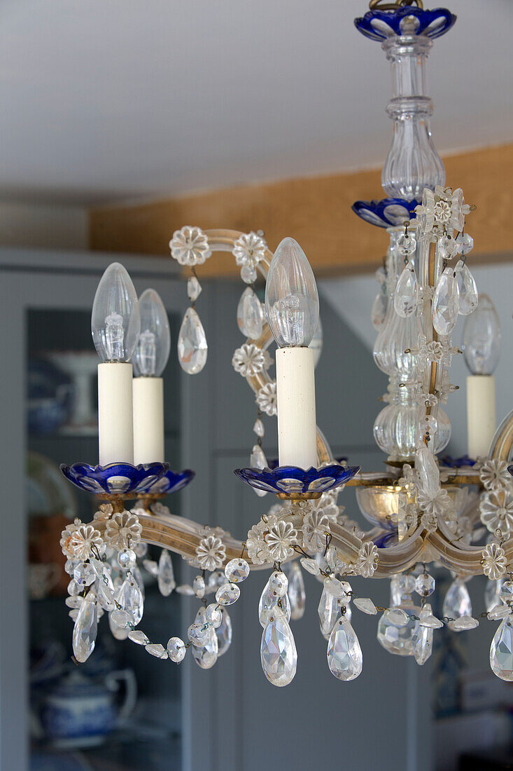Glass chandelier in Grade II listed cottage in Hampshire England UK