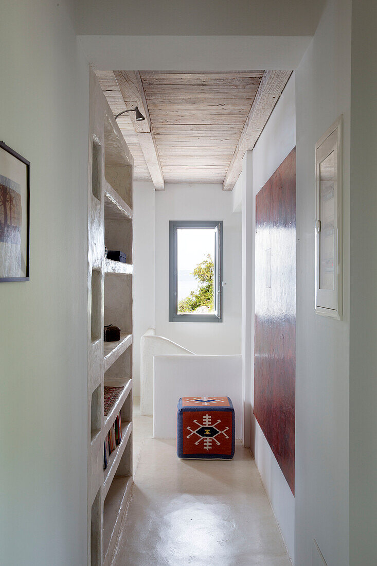 Stucco shelving in hallway of Ithaca villa Greece