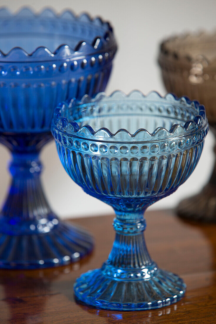 Blue desert bowls in London townhouse UK