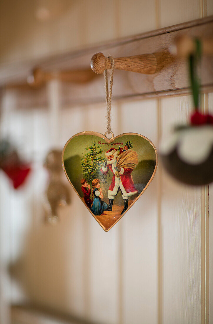 heart shaped vintage tree ornament in Georgian cottage Liverpool UK