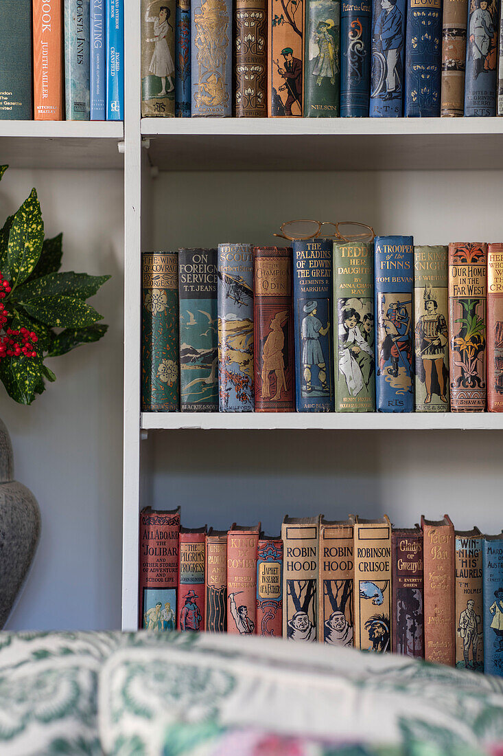 Hardback books add colour and pattern in Norfolk farmhouse UK