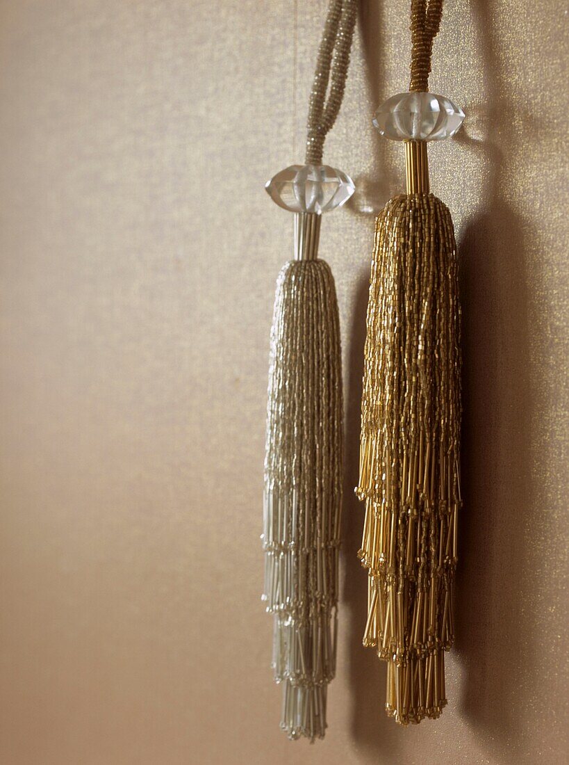 Gold and silver glass beaded tassels