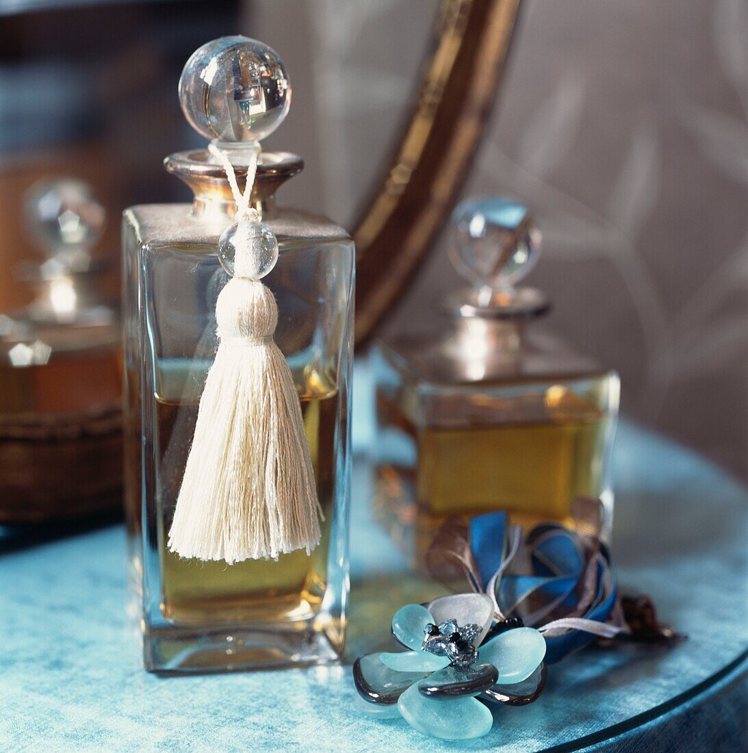Vintage style perfume bottle on a dressing table