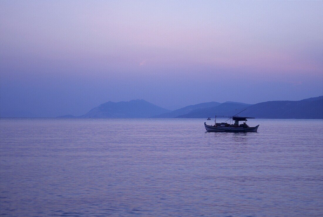 Fishing boat at sea in Skiathos, Greece