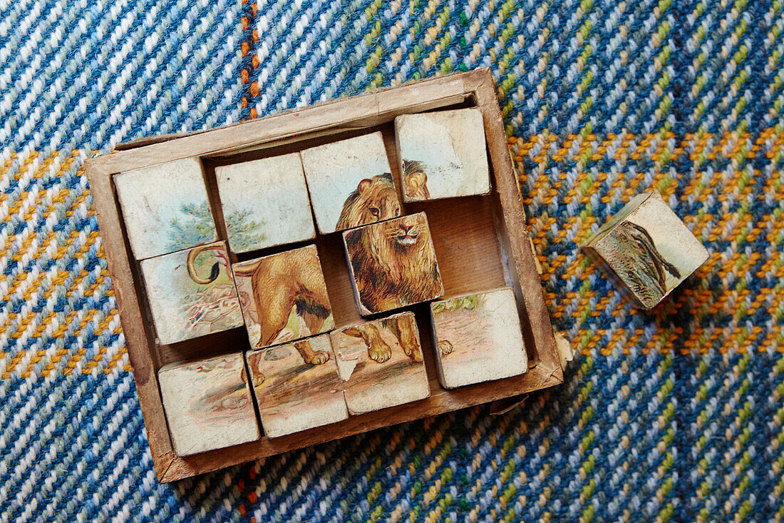 Antique wooden puzzle with lion motif