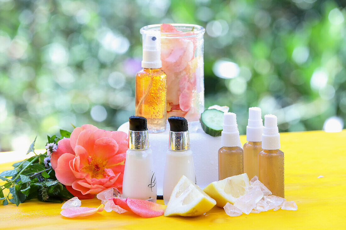 For refreshment and cooling: rose tonic, refreshing spray and body lotion