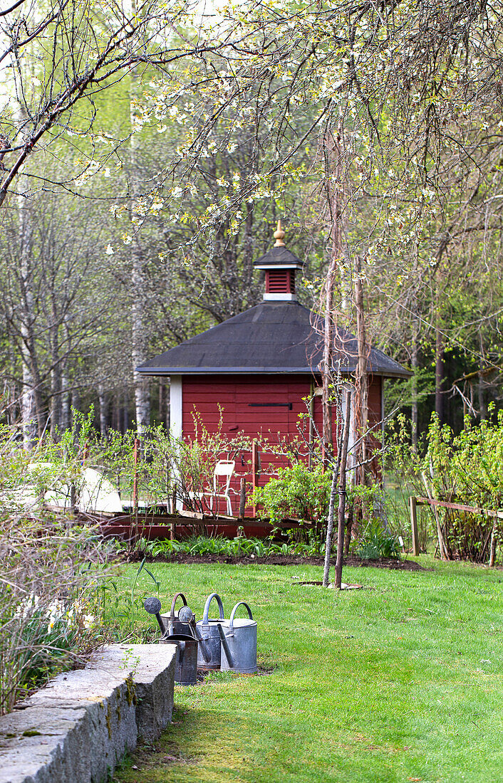 View of wooden shed in the garden