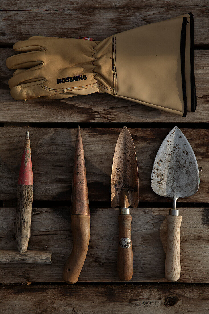 Gartenhandschuhe und Werkzeuge