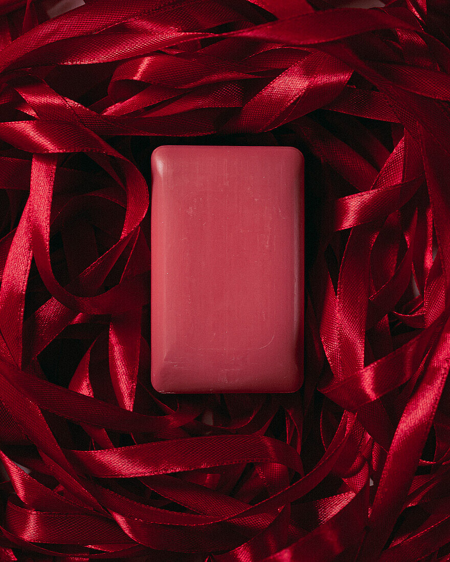 Pomegranate soap with red ribbon