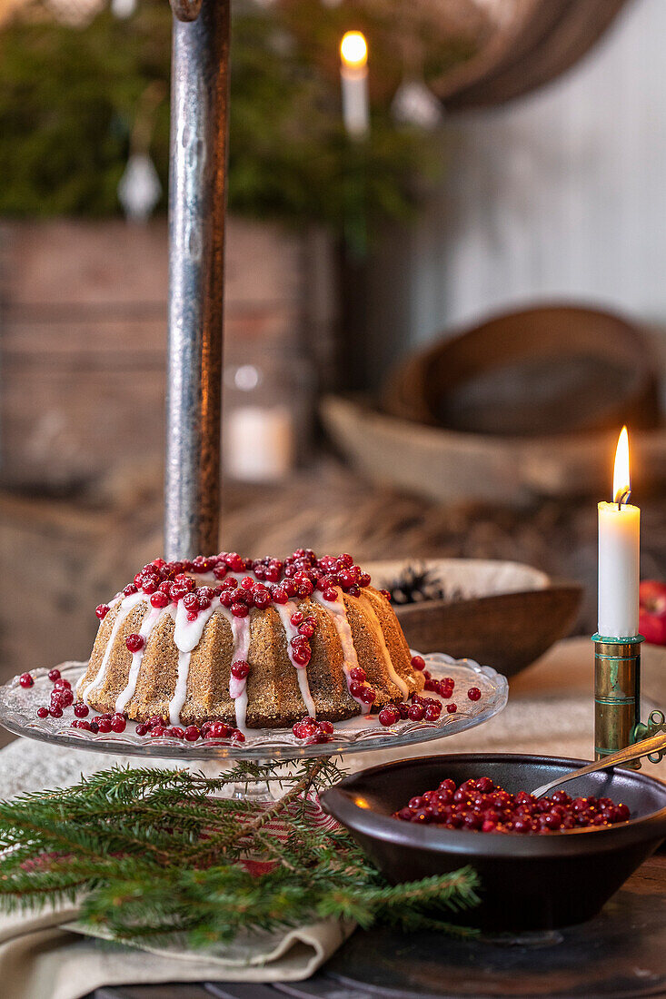 Cranberry bundt cake and candle