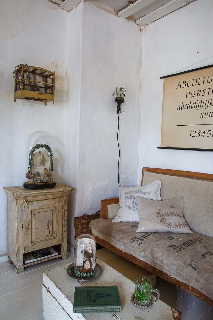 Reading corner with antique furniture and vintage decorations